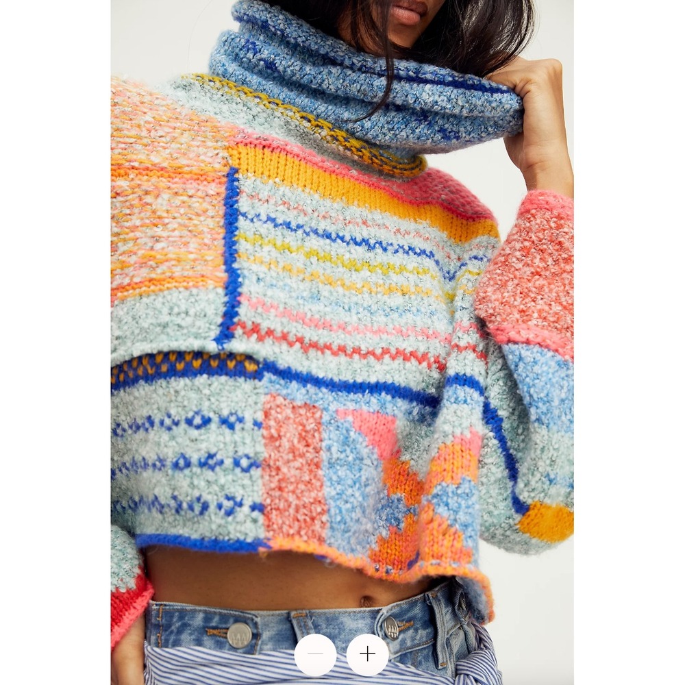 Sincerely Jules Patchwork Cowl Neck Sweater Multi Color Knit Size‎ XS